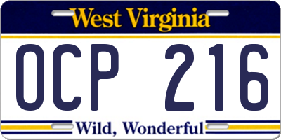 WV license plate OCP216