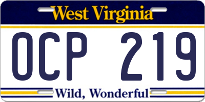 WV license plate OCP219