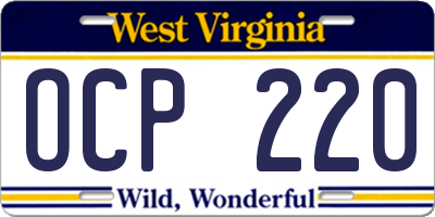WV license plate OCP220
