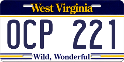 WV license plate OCP221