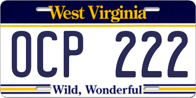 WV license plate OCP222