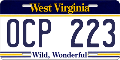 WV license plate OCP223
