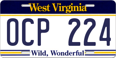 WV license plate OCP224