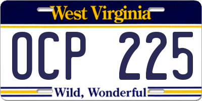 WV license plate OCP225