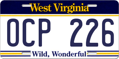 WV license plate OCP226