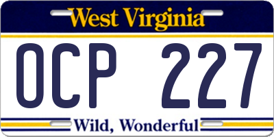 WV license plate OCP227