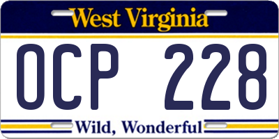 WV license plate OCP228