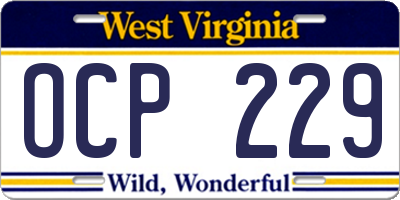 WV license plate OCP229