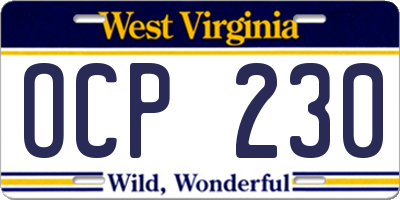 WV license plate OCP230