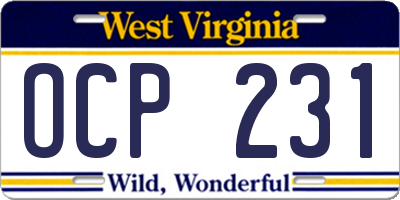 WV license plate OCP231