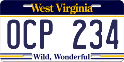 WV license plate OCP234