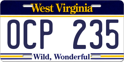 WV license plate OCP235