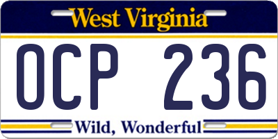 WV license plate OCP236