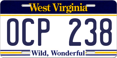 WV license plate OCP238