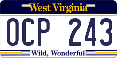 WV license plate OCP243