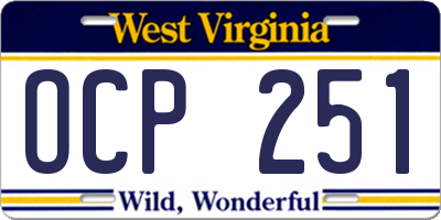WV license plate OCP251