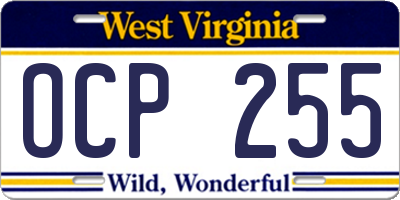 WV license plate OCP255