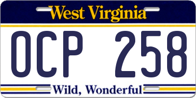 WV license plate OCP258