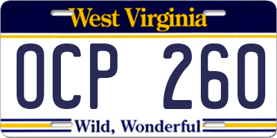 WV license plate OCP260