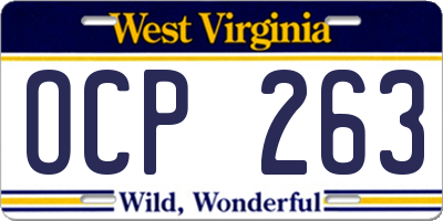 WV license plate OCP263