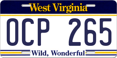 WV license plate OCP265