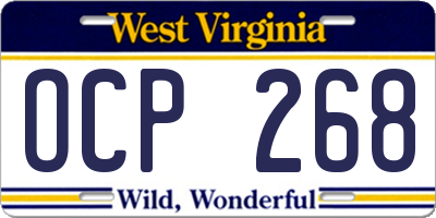 WV license plate OCP268