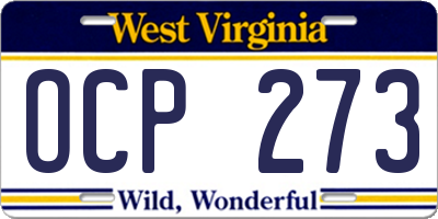 WV license plate OCP273