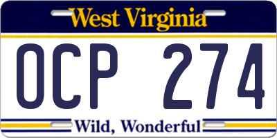 WV license plate OCP274