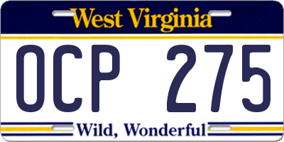 WV license plate OCP275