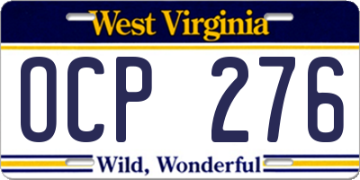 WV license plate OCP276