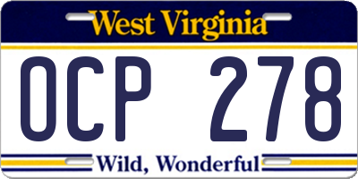 WV license plate OCP278