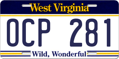 WV license plate OCP281