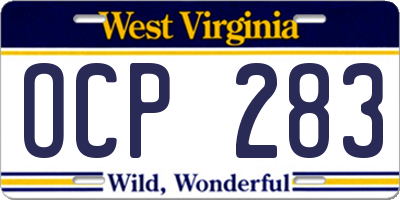 WV license plate OCP283