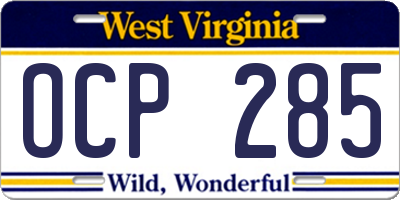 WV license plate OCP285