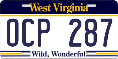 WV license plate OCP287