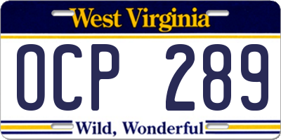 WV license plate OCP289