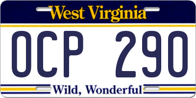 WV license plate OCP290
