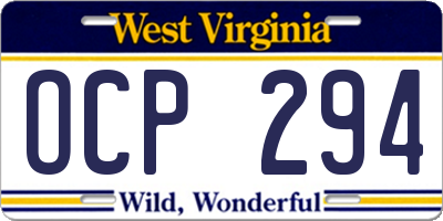 WV license plate OCP294
