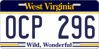 WV license plate OCP296