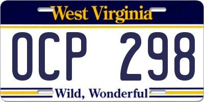 WV license plate OCP298