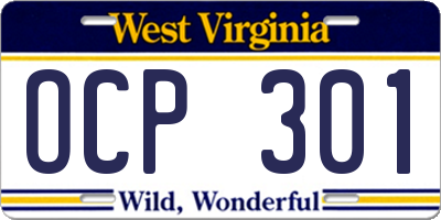 WV license plate OCP301