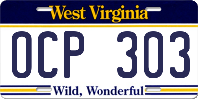 WV license plate OCP303