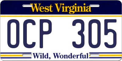 WV license plate OCP305