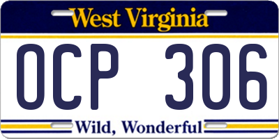 WV license plate OCP306