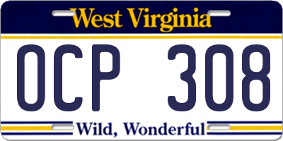 WV license plate OCP308