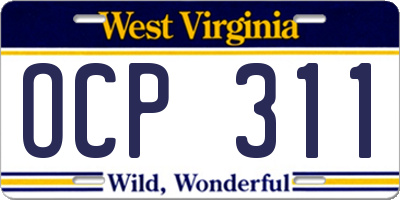 WV license plate OCP311