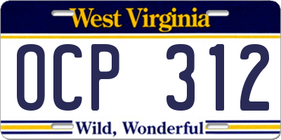 WV license plate OCP312