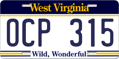 WV license plate OCP315