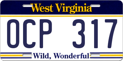 WV license plate OCP317