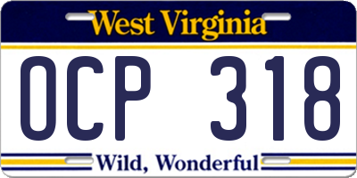 WV license plate OCP318